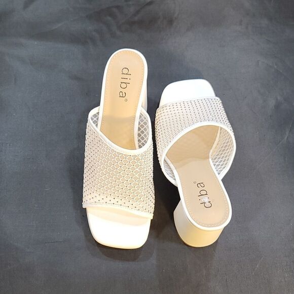 BRAND NEW DIBA MESH EMBELLISHED MULES WITH BLOCK HEEL SANDAL G1 - Picture 4 of 14